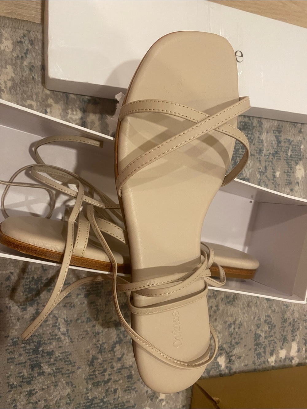 💕NEW💕 Quince Leather Cream Lace-Up Square-Toe Sandals